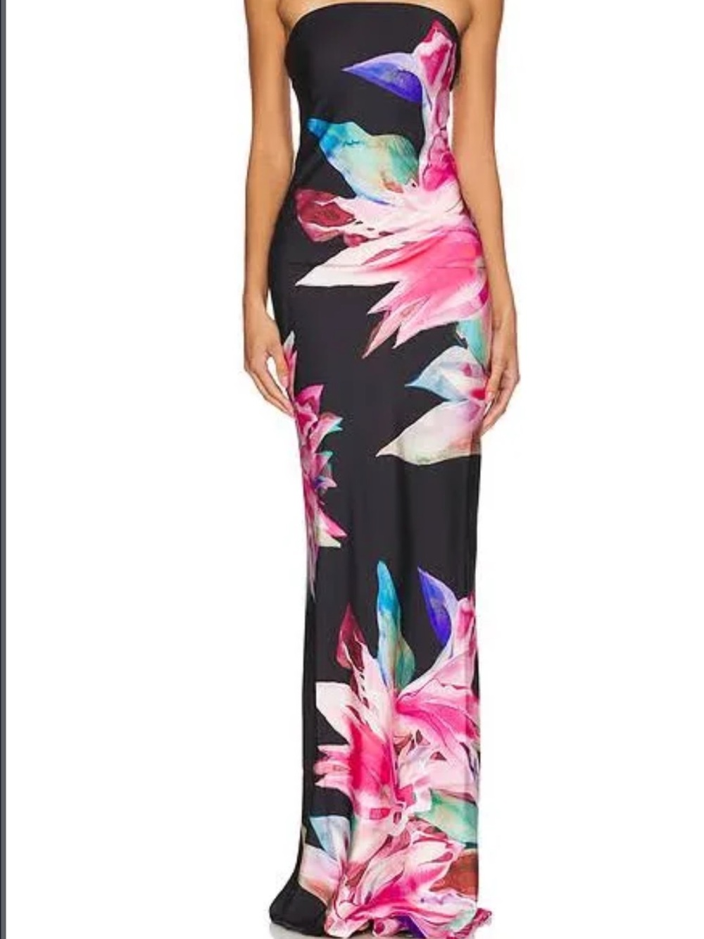 Floral Print Maxi Skirt in Black and Pink